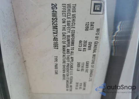 1999 Buick Century Custom from USA, damaged, VIN 2G4WS52M7X1481697